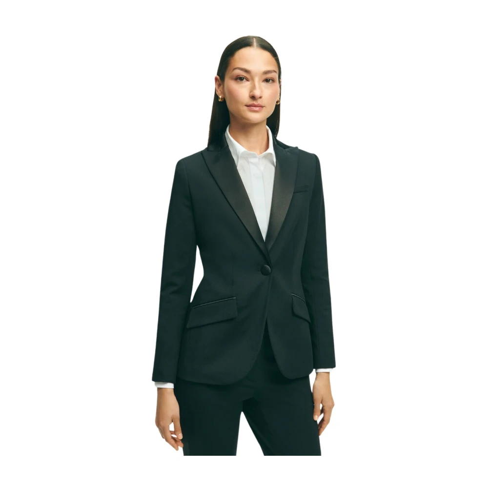 Brooks Brothers Women's Black Blazers, L, Stretch Wool Blend Tuxedo Jacket