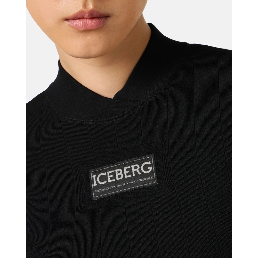 Iceberg Zwarte stretch viscose jurk met sportief geribbeld patroon Black Dames