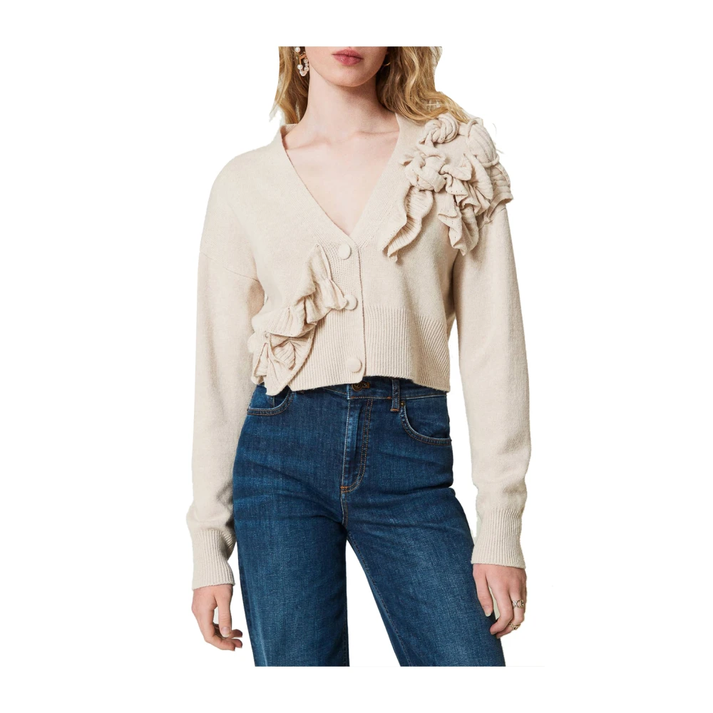 Twinset Ivoor Cardigan met Asymmetrische Ruche Beige Dames