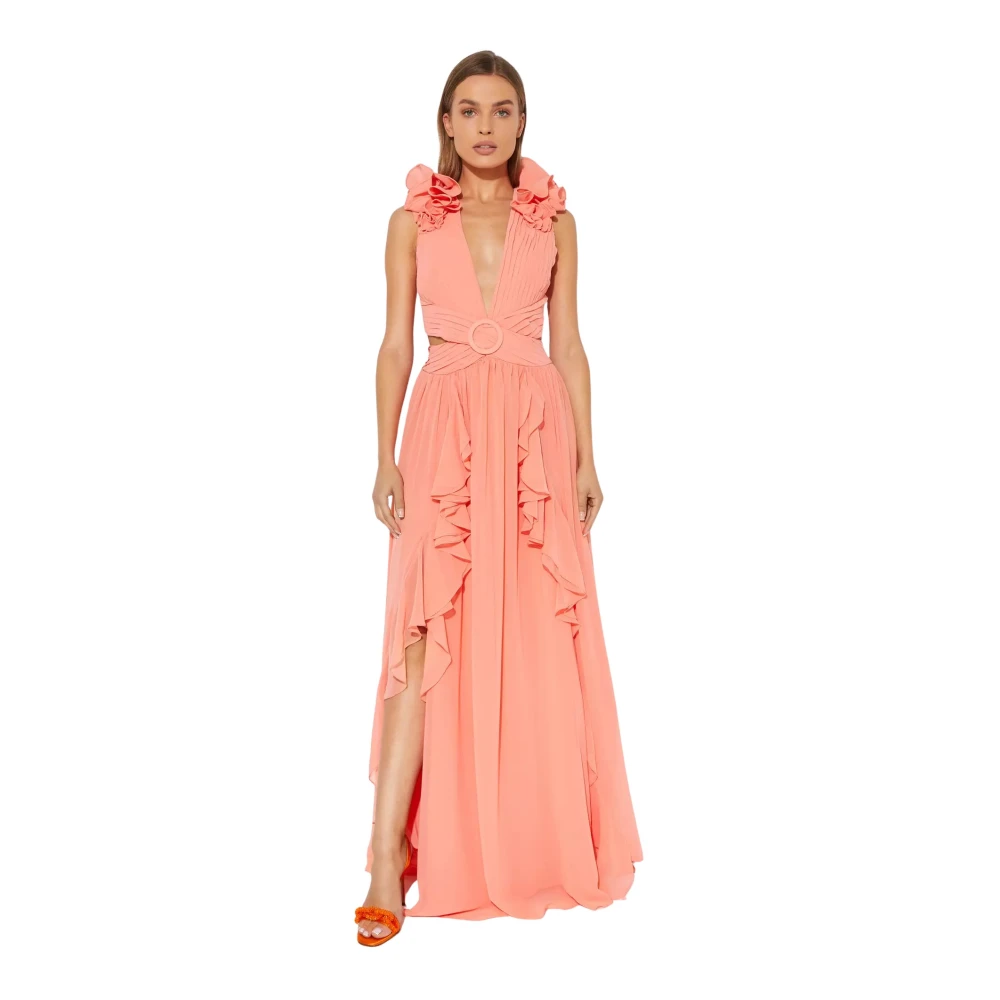 Patbo Oranje Ruche Maxi Jurk Orange Dames