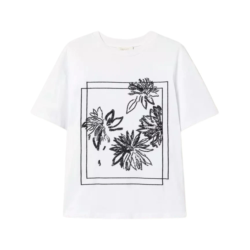 Twinset Paillet Geborduurd T-shirt White Dames