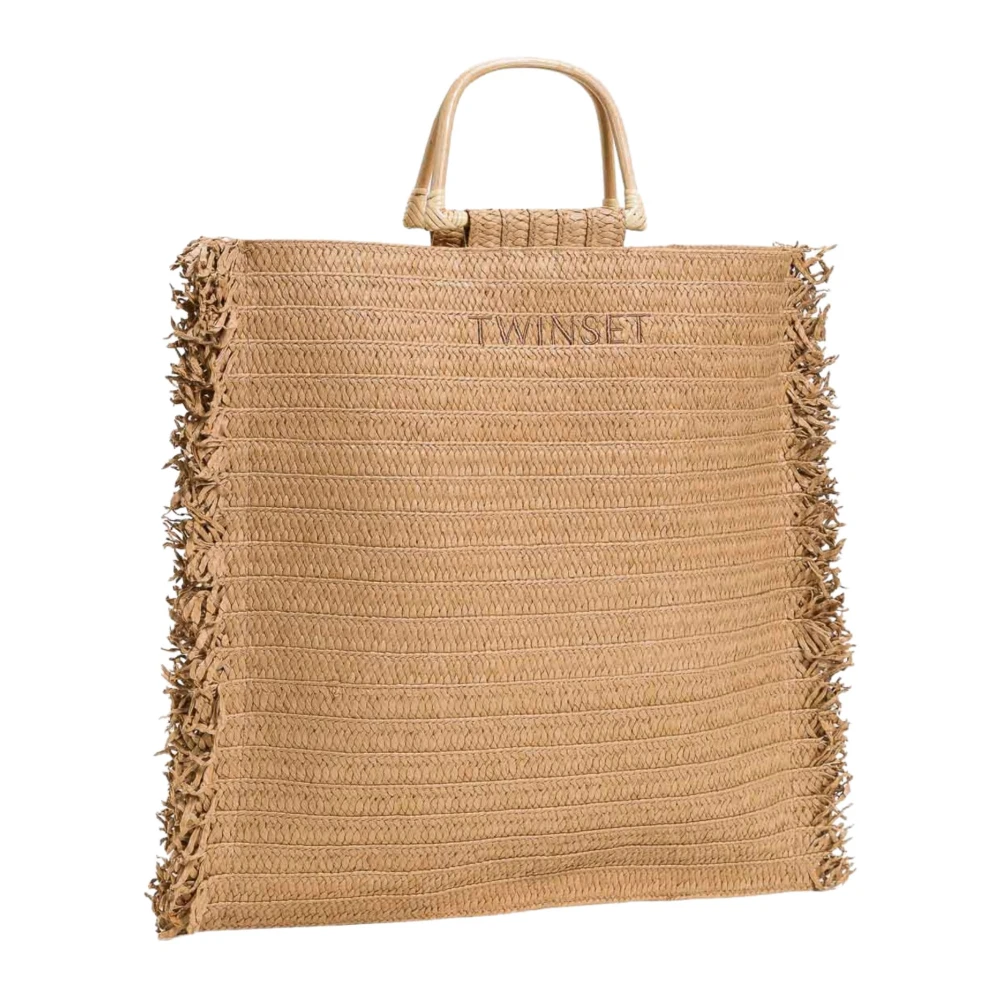 Twinset Beige Geweven Spiraal Shopper Tas Beige Dames