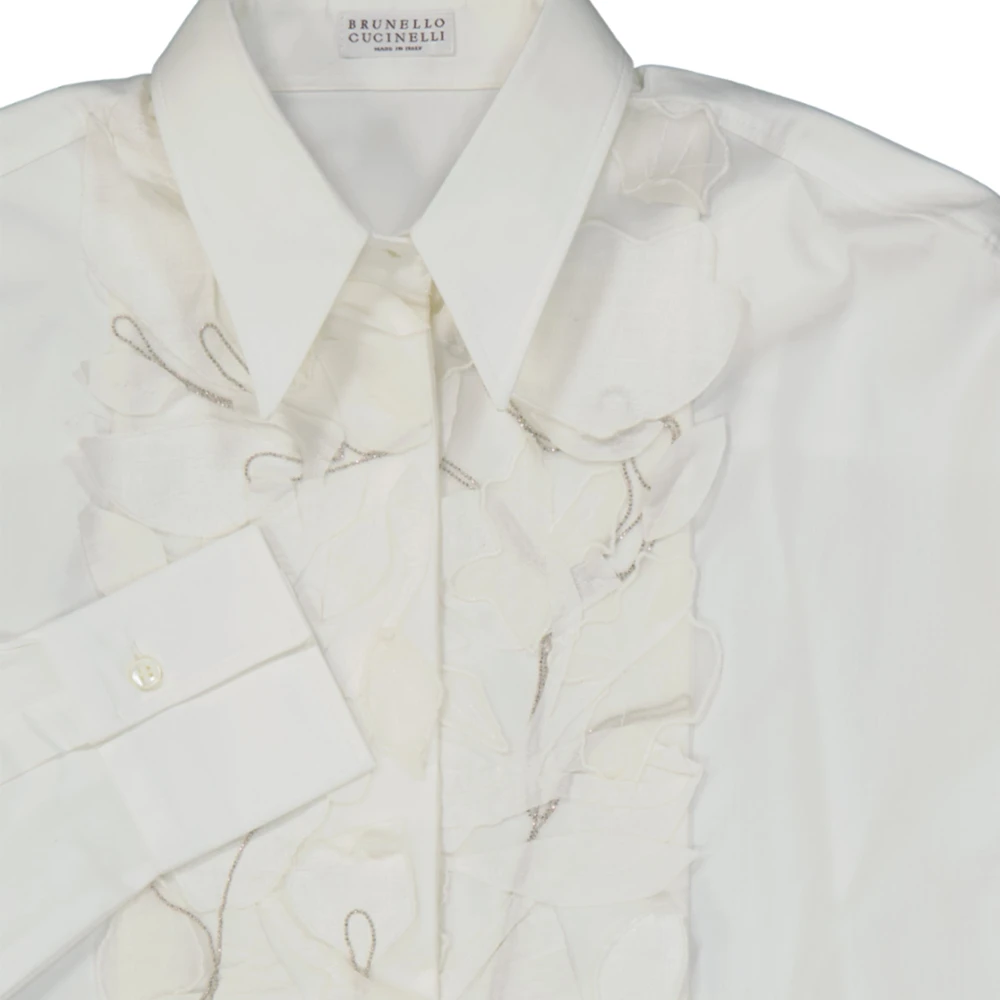 BRUNELLO CUCINELLI Witte Katoenen Overhemd met Geborduurd Voorpand White Dames