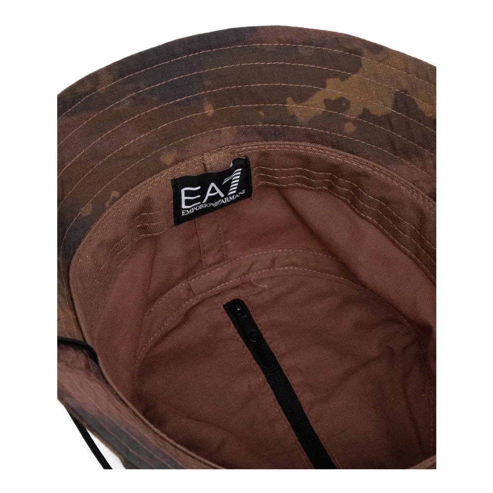 Emporio Armani EA7 Camouflage Trekkoord Hoed met Binnenzak Brown Dames
