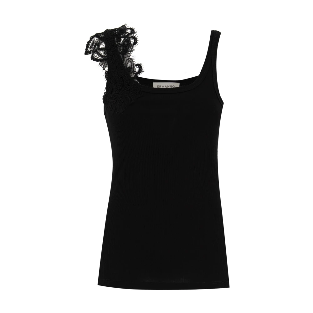 Ermanno Scervino Bloemenkant Applique Slim Fit Top Black Dames