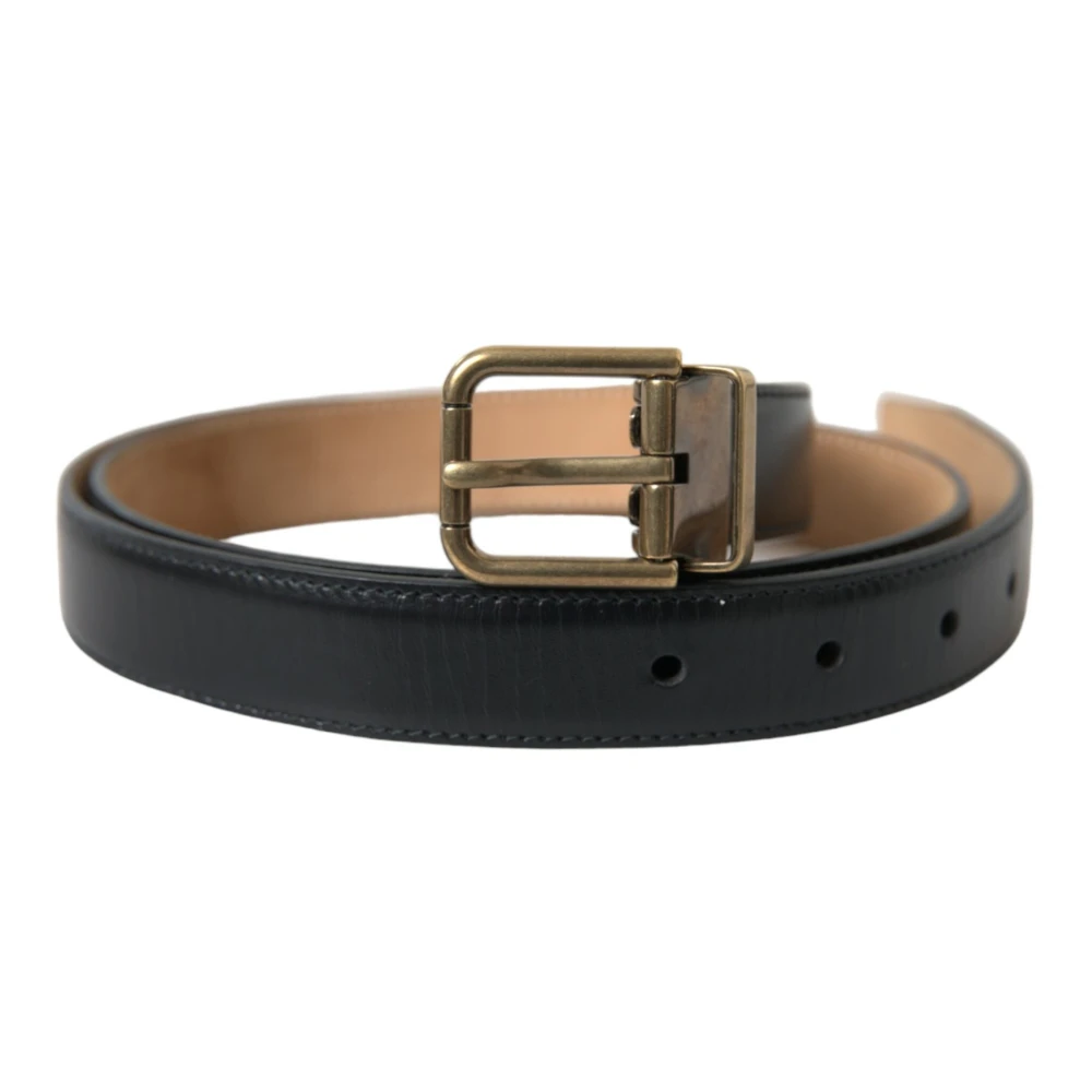 Dolce & Gabbana Men's Black Belts,, Calf Leather Gold Metal Buckle Belt Medium