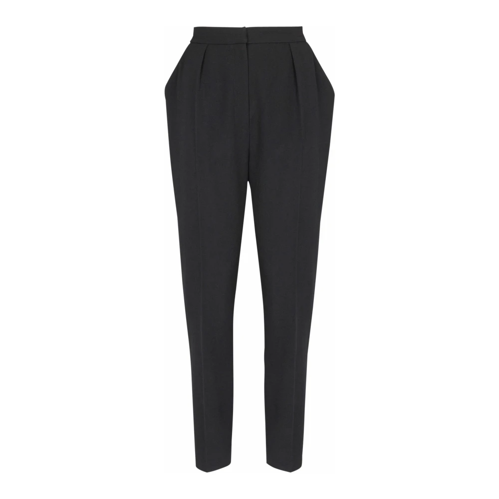 Balmain Black High-Waisted Grain De Poudre Trousers - Female - Tapered Trousers - 2XS - Trousers