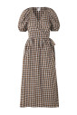 checkered-puff-sleeve-midi-dress