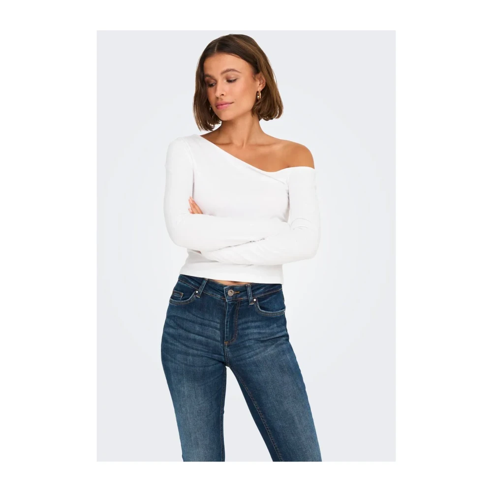 Only Lange mouw liefde T-shirt met schouderuitsnijding White Dames