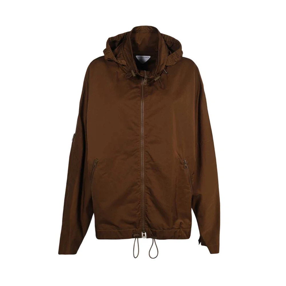 Bottega Veneta Nylon Hoodie Jas met Ritszakken Brown Heren