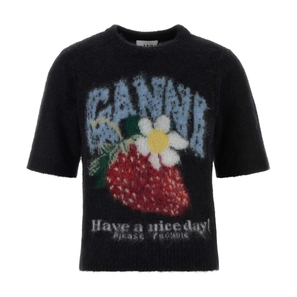 Ganni , Round-Neck Knitwear, Female, Black, L, Alpaca Blend Jumper