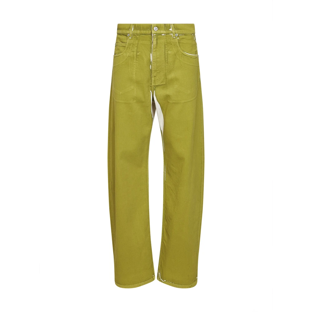 Marni Men's Green Screen-Printed Denim Wide-Leg Trousers - Straight Fit Jeans - W31 - Jeans