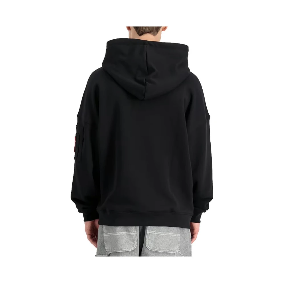 alpha industries Zwarte Essentials Hoody met Geribbelde Details Black Heren