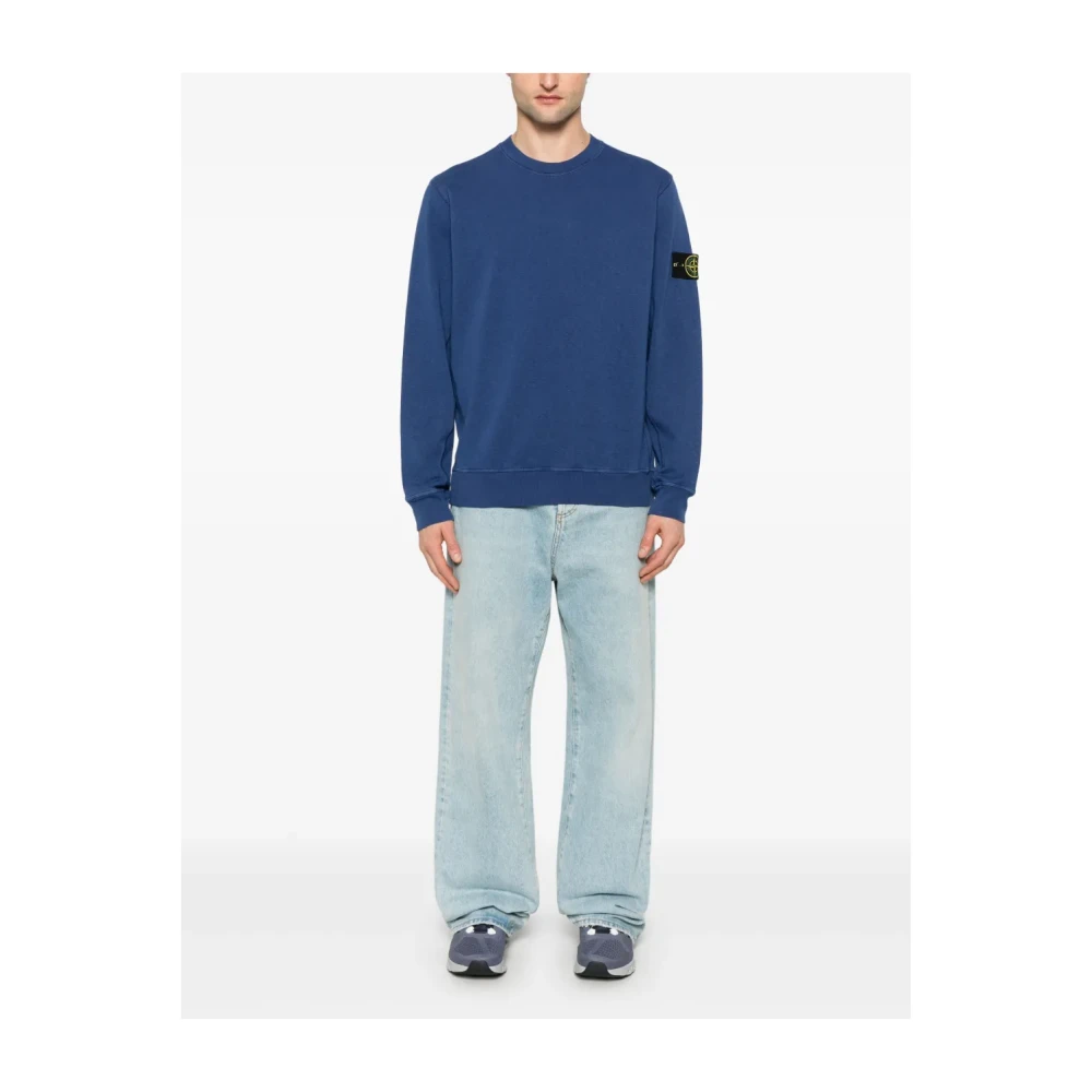 Stone Island Blauwe Crewneck Sweatshirt met Contrasterende Stiksels Blue Heren