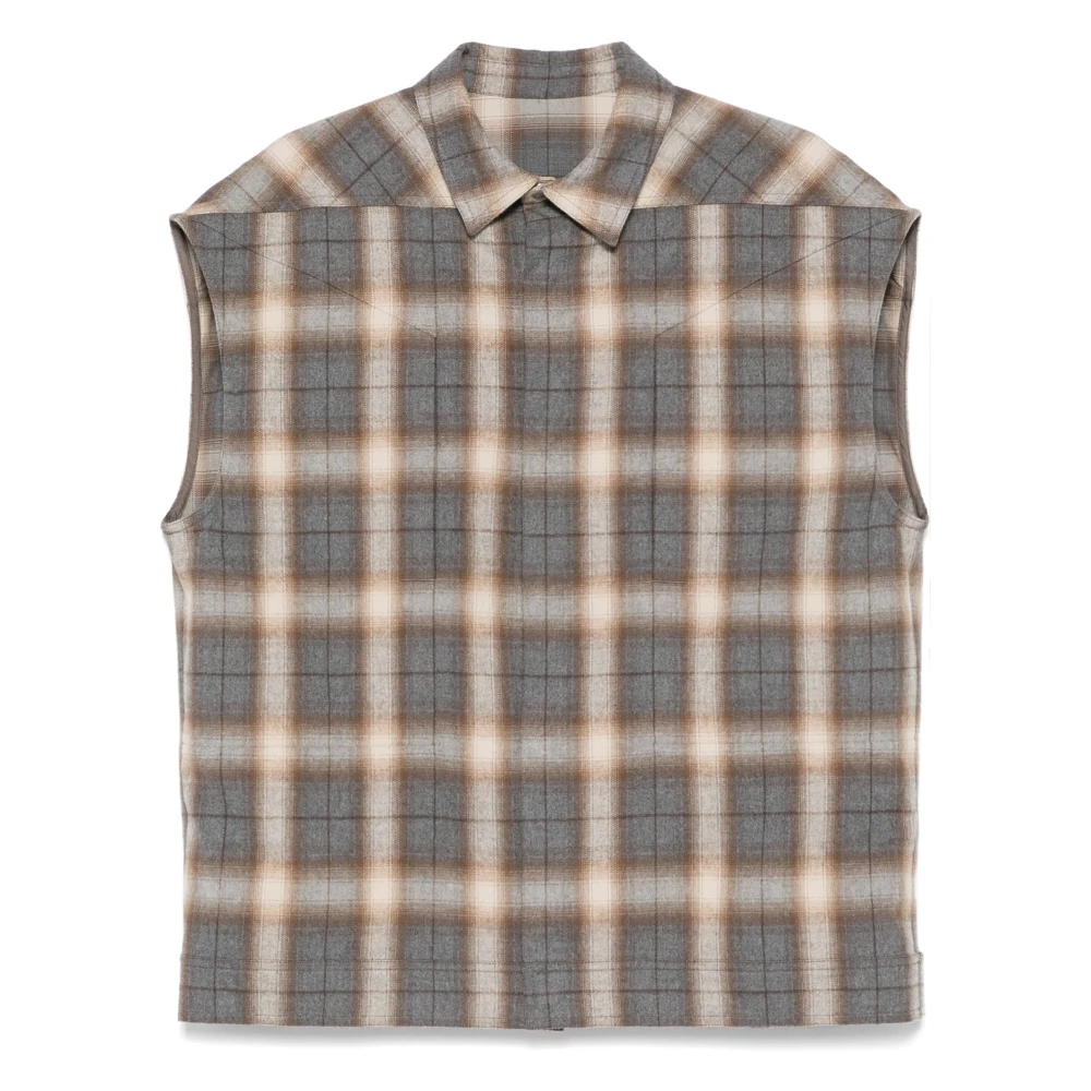 Rick Owens Geruite Flannel Mouwloze Blouse Gray Heren