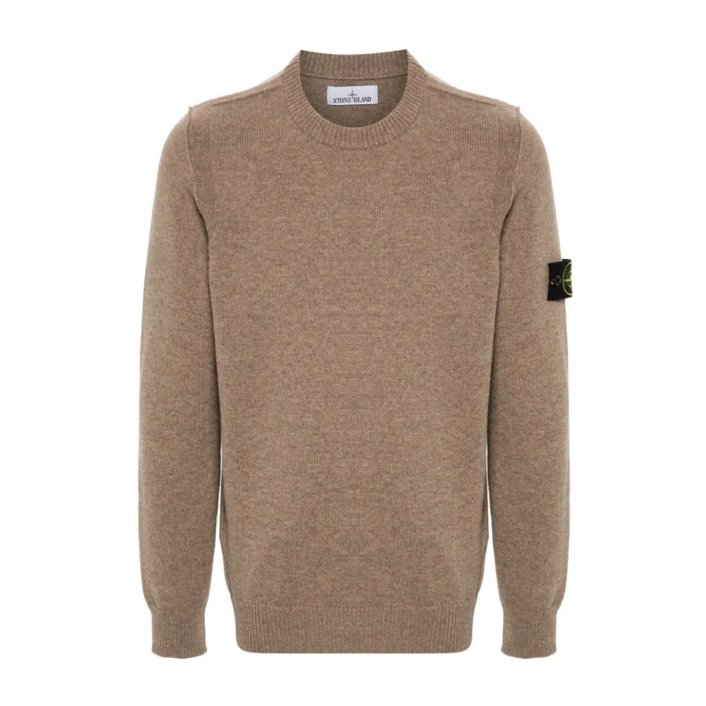 Beige Uld Crewneck Sweater Ribbet