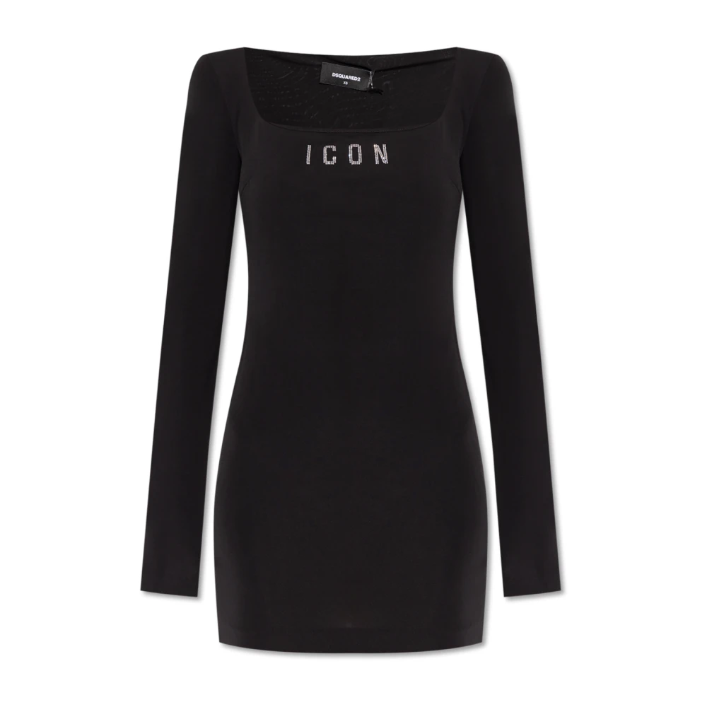 Dsquared2 Black Dress With Logo - Female - Short Dresses - M - Dresses