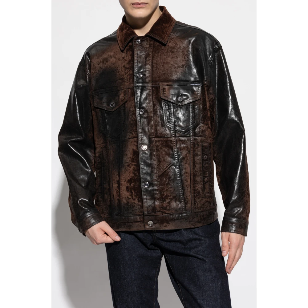 Dolce & Gabbana Jas met logo Brown Heren