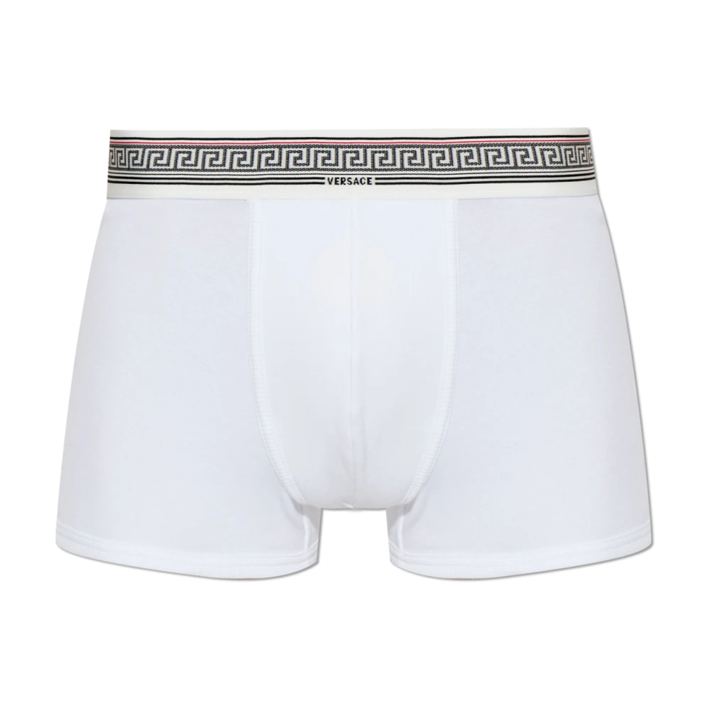 Versace Mannelijk Wit Ondergoed Heren, L, Katoen, Ribgebreide Katoenen Jersey Trunks