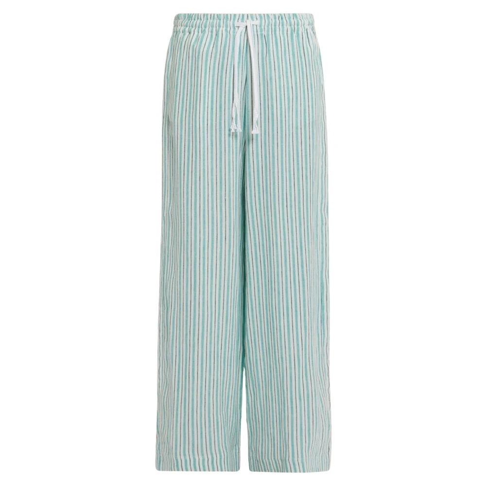 Marina Rinaldi Gestreepte Linnen Broek Green Dames
