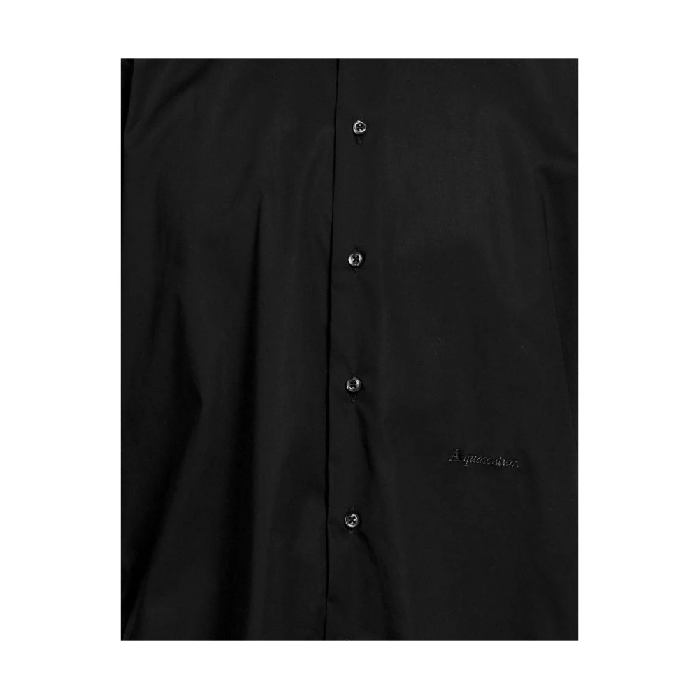 Aquascutum Elegante zwarte katoenen overhemd met zijlogo borduurwerk Black Heren