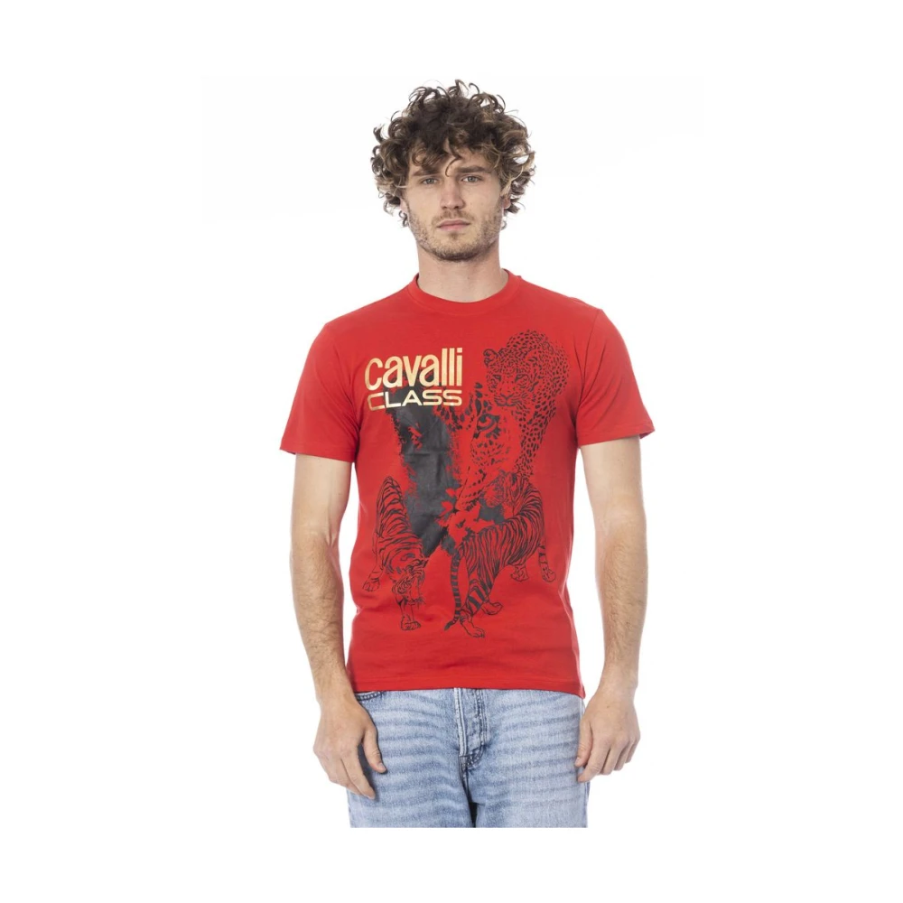 Cavalli Class Logo Print Korte Mouw T-Shirt Red Heren
