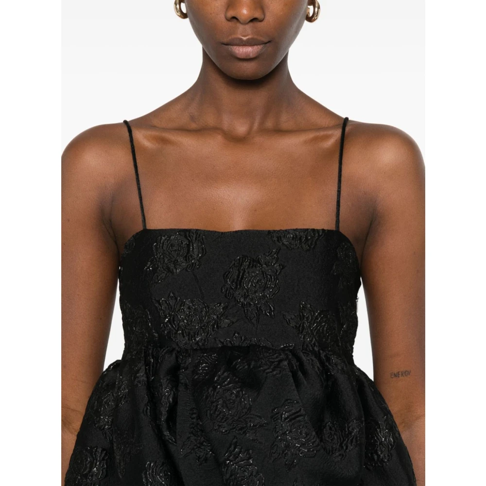 Rotate Birger Christensen Zwarte Jacquard Top met Drapering Black Dames
