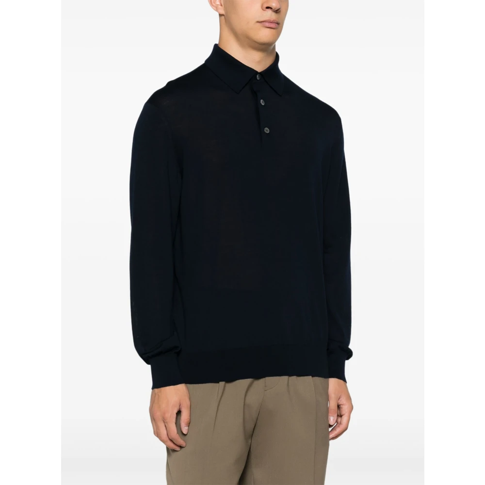Ermenegildo Zegna Luxe Wollen Gebreide Poloshirt Blue Heren