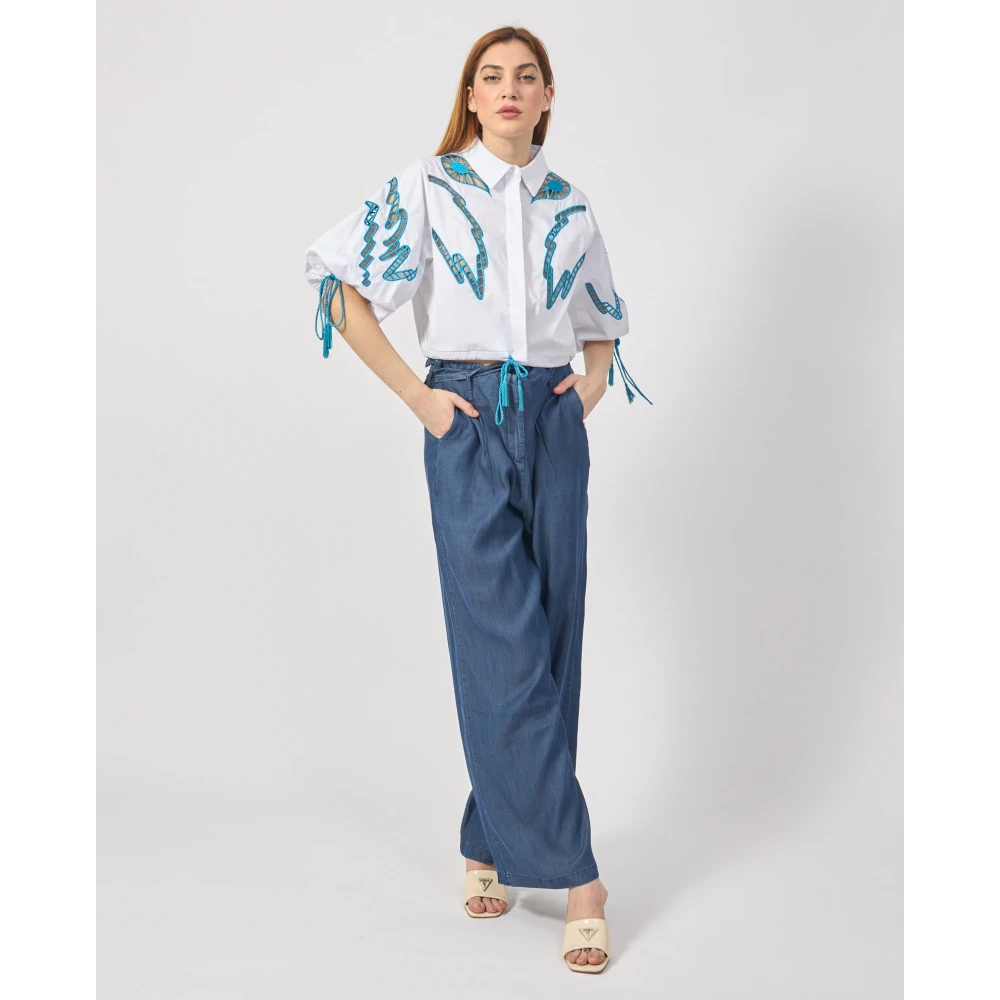 Silvian Heach Witte Cropped Shirt met Franje Details White Dames