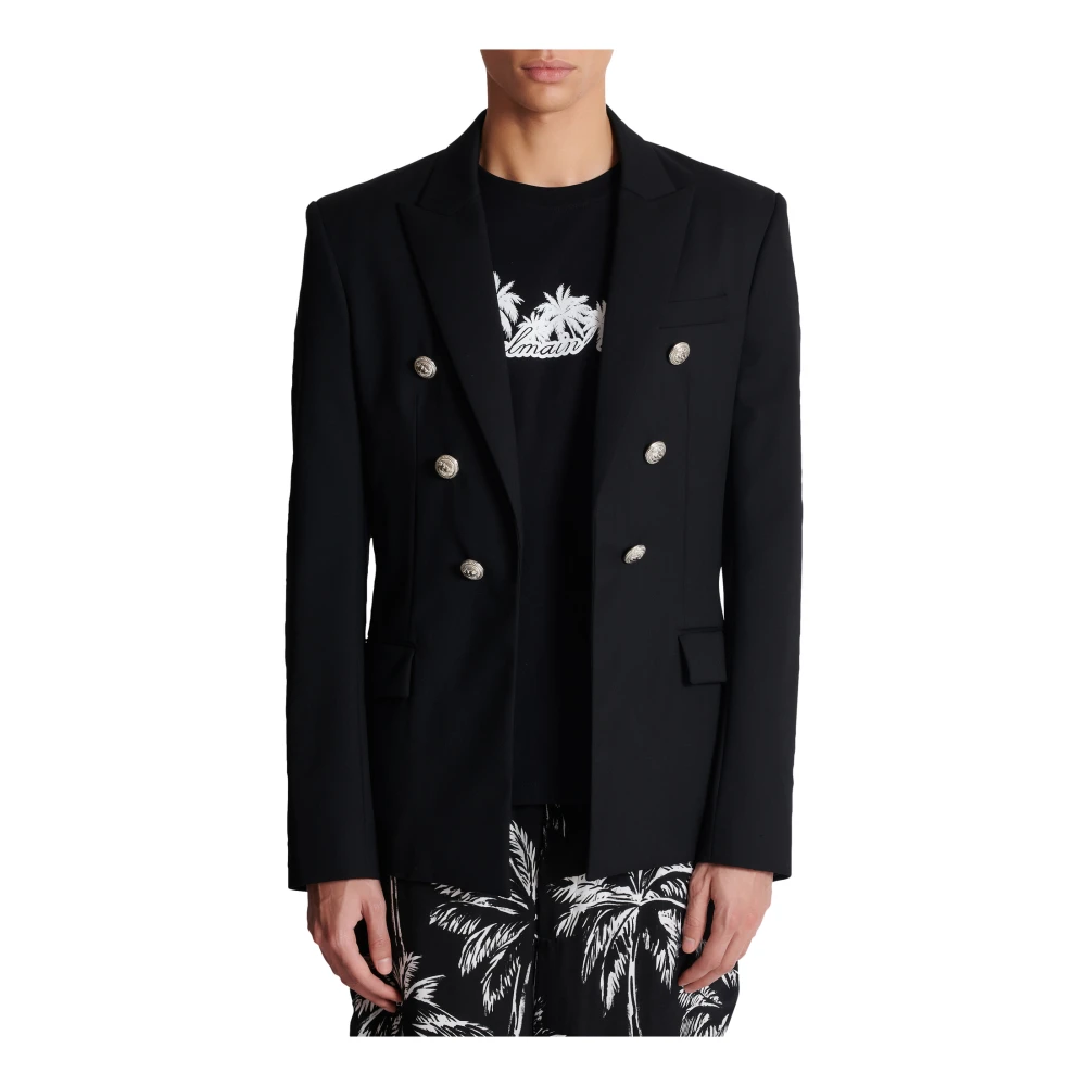 Balmain Wollen 6-knoops jas Black Heren