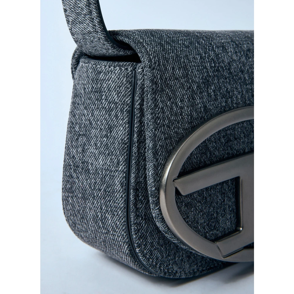 Diesel Handtas met voorlogo-plaat en riem Gray Unisex