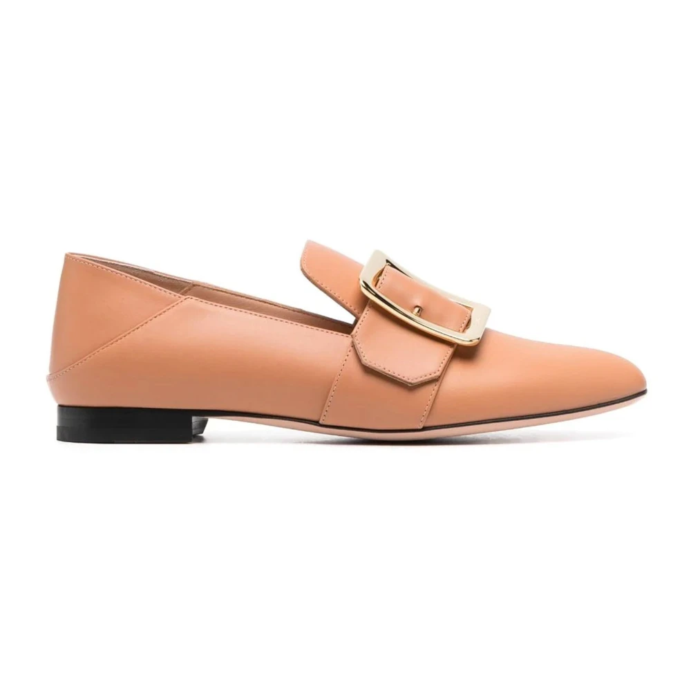 Bally Women's Beige Leather Loafers With Gold Tone Buckle Size 6 Uk