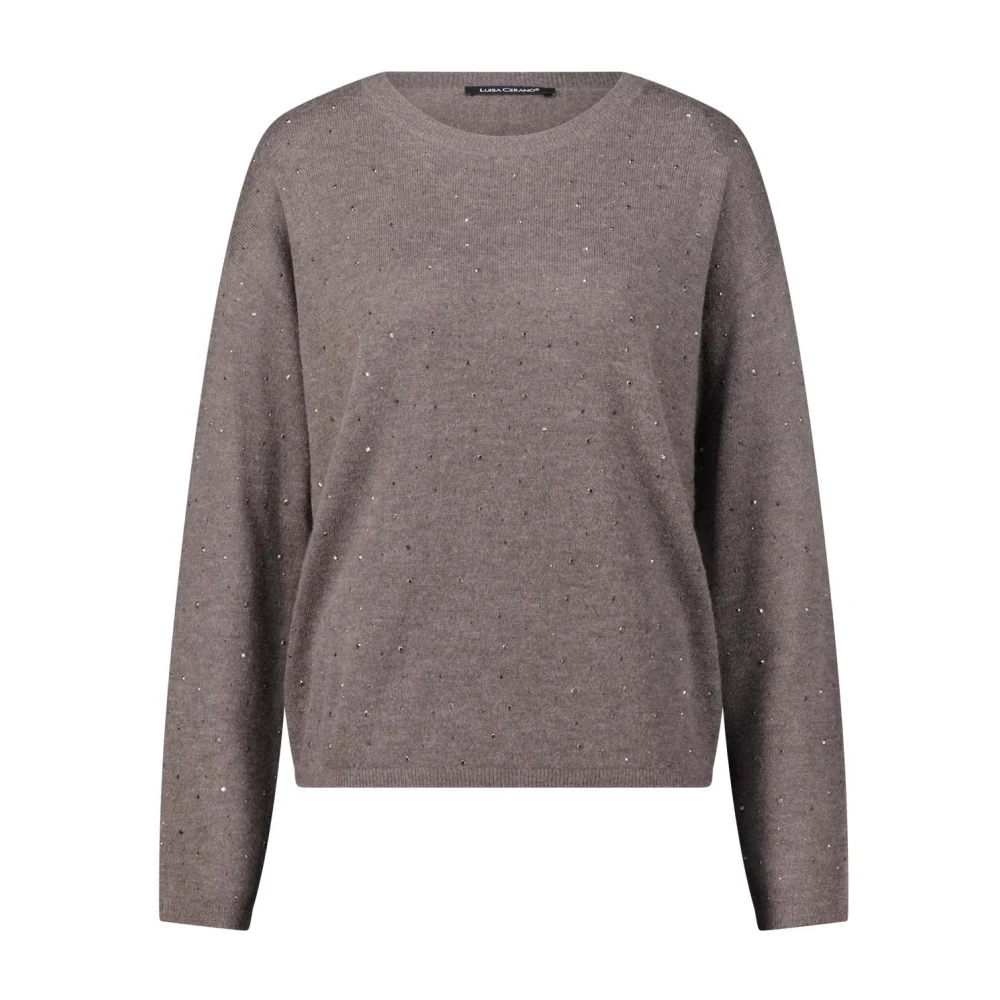 LUISA CERANO Alpaca Mix Pullover met Strass Details Gray Dames