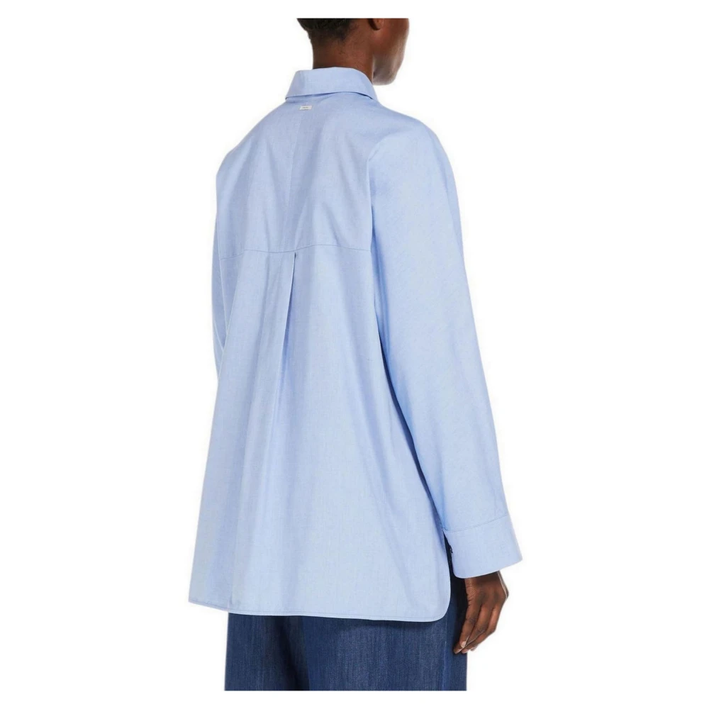 Max Mara Studio Blauwe Oxford Katoenen Wijdvallende Blouse Blue Dames