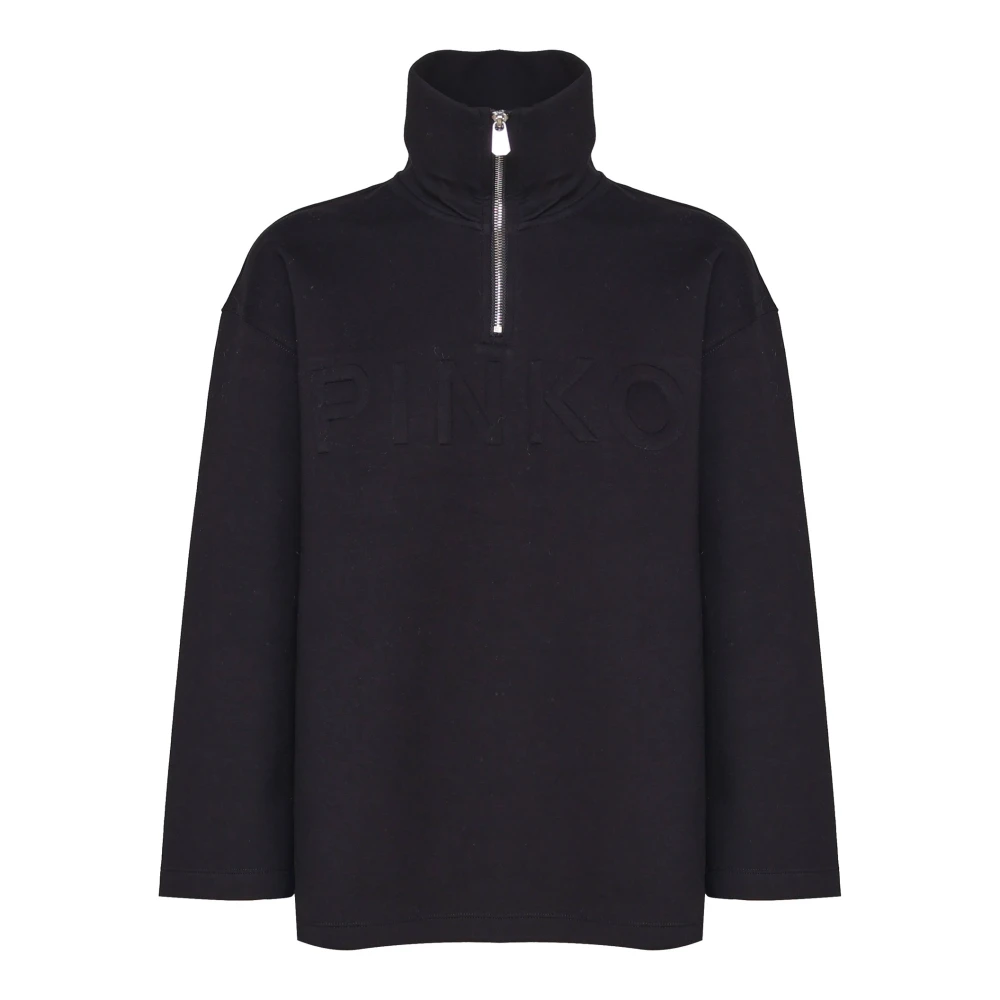 pinko Zwarte Logo Geborduurde Sweatshirt Black Dames