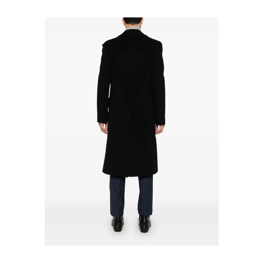 Lardini Zwarte Wol Double-Breasted Jas Black Heren