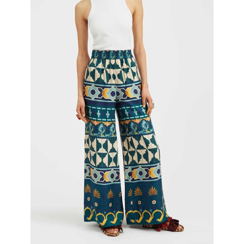 La DoubleJ Zijden Palazzo Broek met Kleurrijk Patroon Multicolor Dames