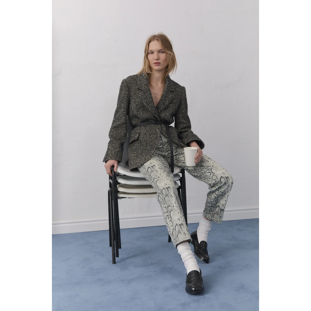 The New Society Slangenprint Denim Broek Rechte Pasvorm Multicolor Dames