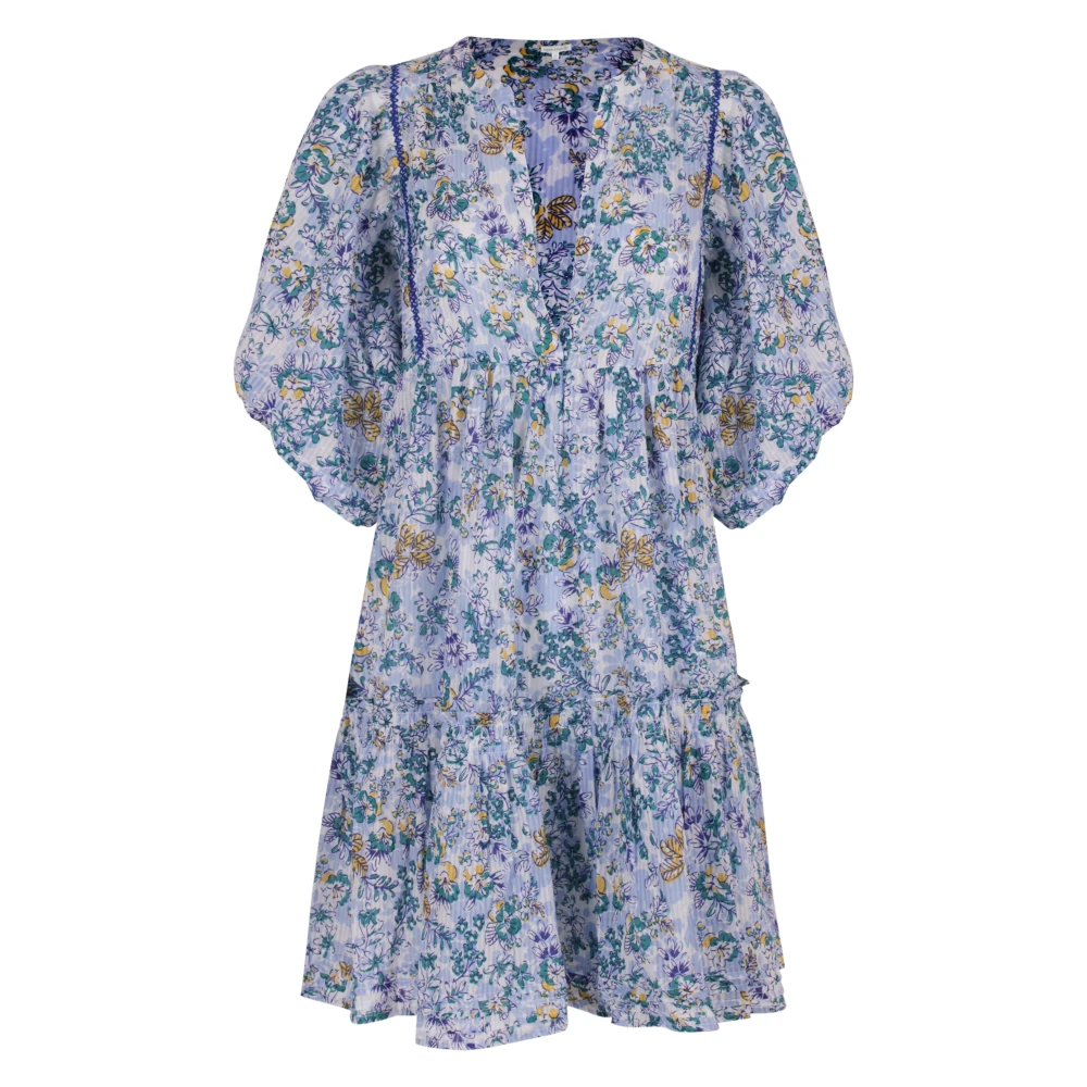 Poupette St. Barth Gestreepte Bloemen Mini Jurk met Tunesische Kraag Multicolor Dames