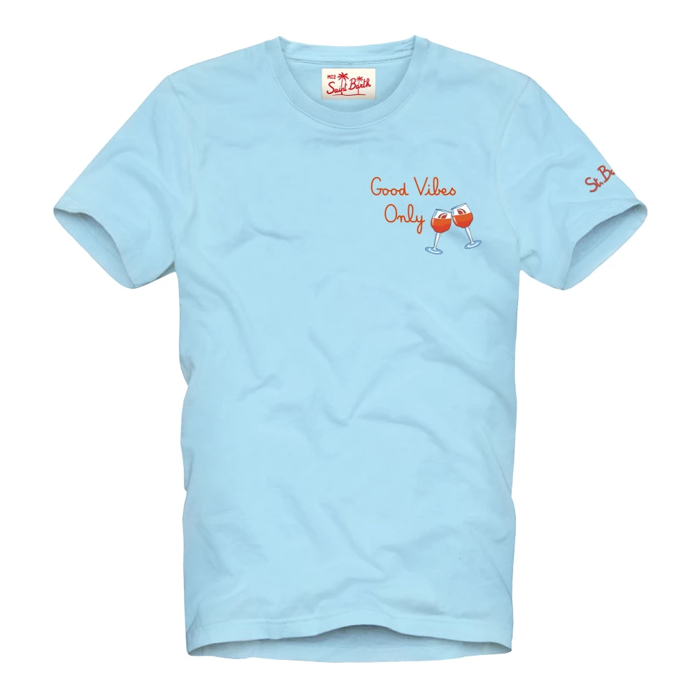 MC2 Saint Barth Good Vibes Only Geborduurd T-Shirt Blue Heren
