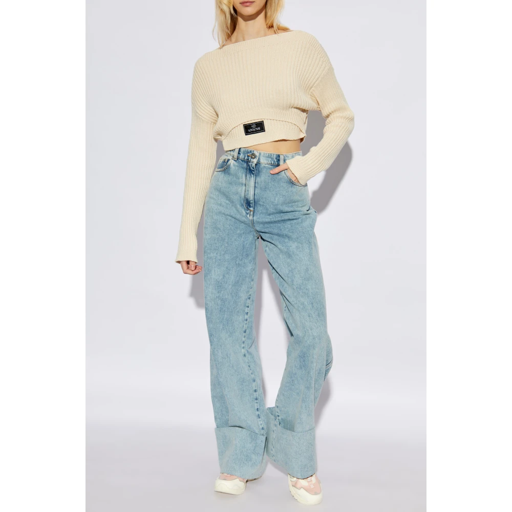 Balmain Korte Trui met Patch Beige Dames