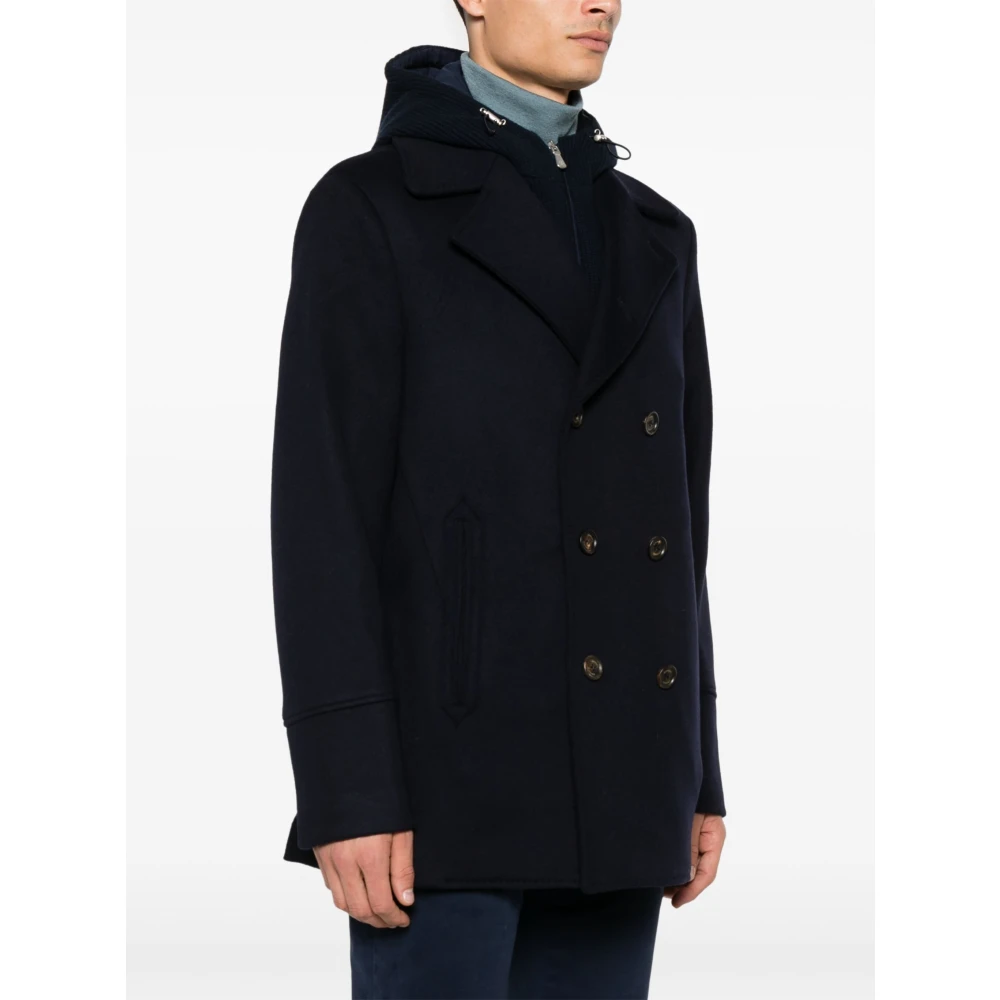 Eleventy Wol Kasjmier Jas met Afneembare Capuchon Blue Heren