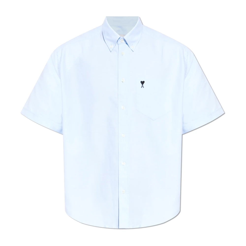Ami Paris Men's Blue Shirt With Embroidered Logo