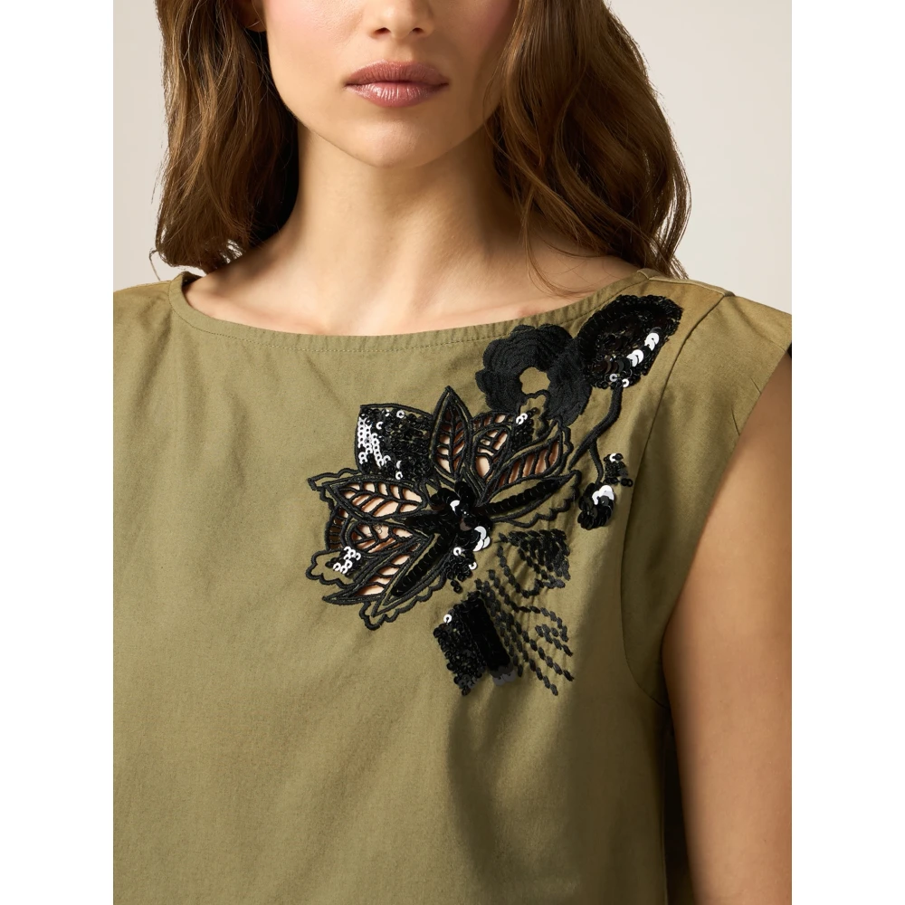 Oltre Top met borduursel en pailletten Green Dames