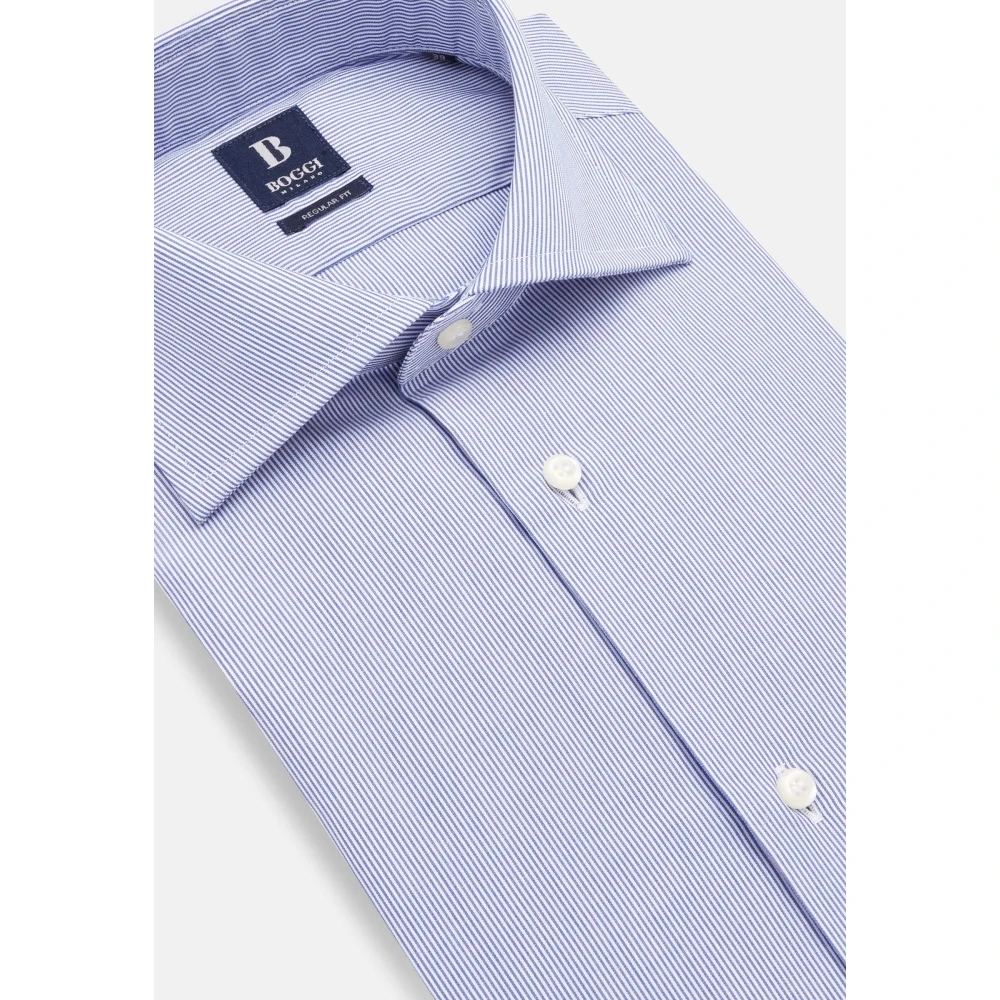 Boggi Milano Pin Point Gestreepte Windsor Kraag Overhemd Regular Fit Blue Heren