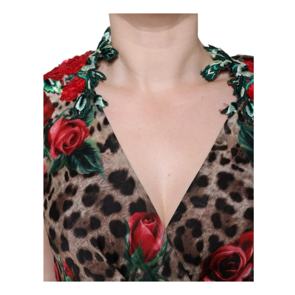 Dolce & Gabbana LeopardPrint Roses Zijden Maxi Jurk Multicolor Dames