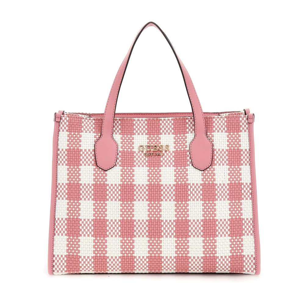 Guess Roze Geruite Shopper Tas Pink Dames