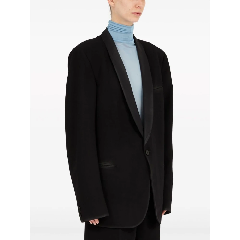 Maison Margiela Zwarte Wollen Jas met Handtekeninglogo Black Dames