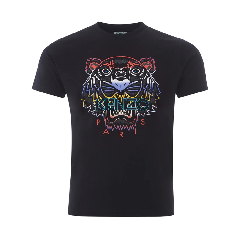 Kenzo Zwart Katoenen T-Shirt met Contrasterende Multicolor Tijgerprint Black Heren