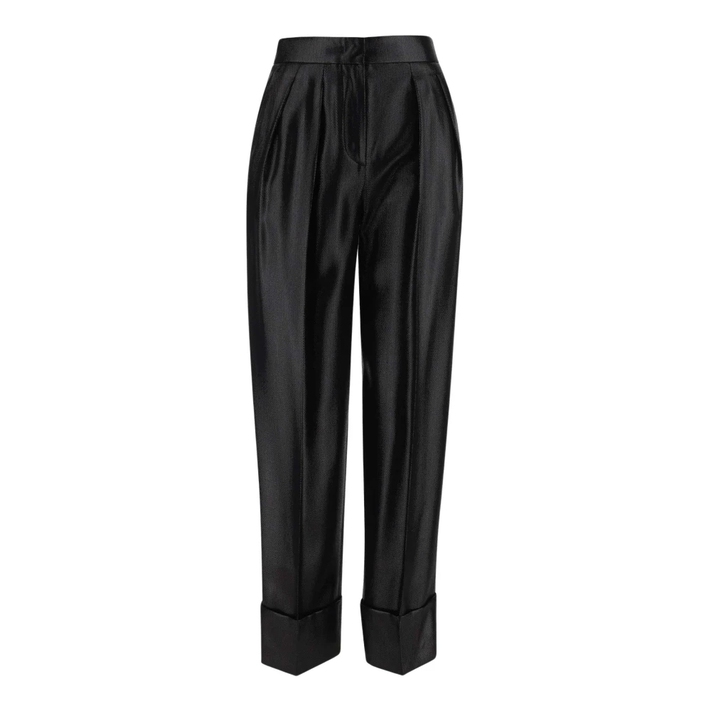 Giorgio Armani Satijnen broek met hoge taille en haak- en ritssluiting Black Dames